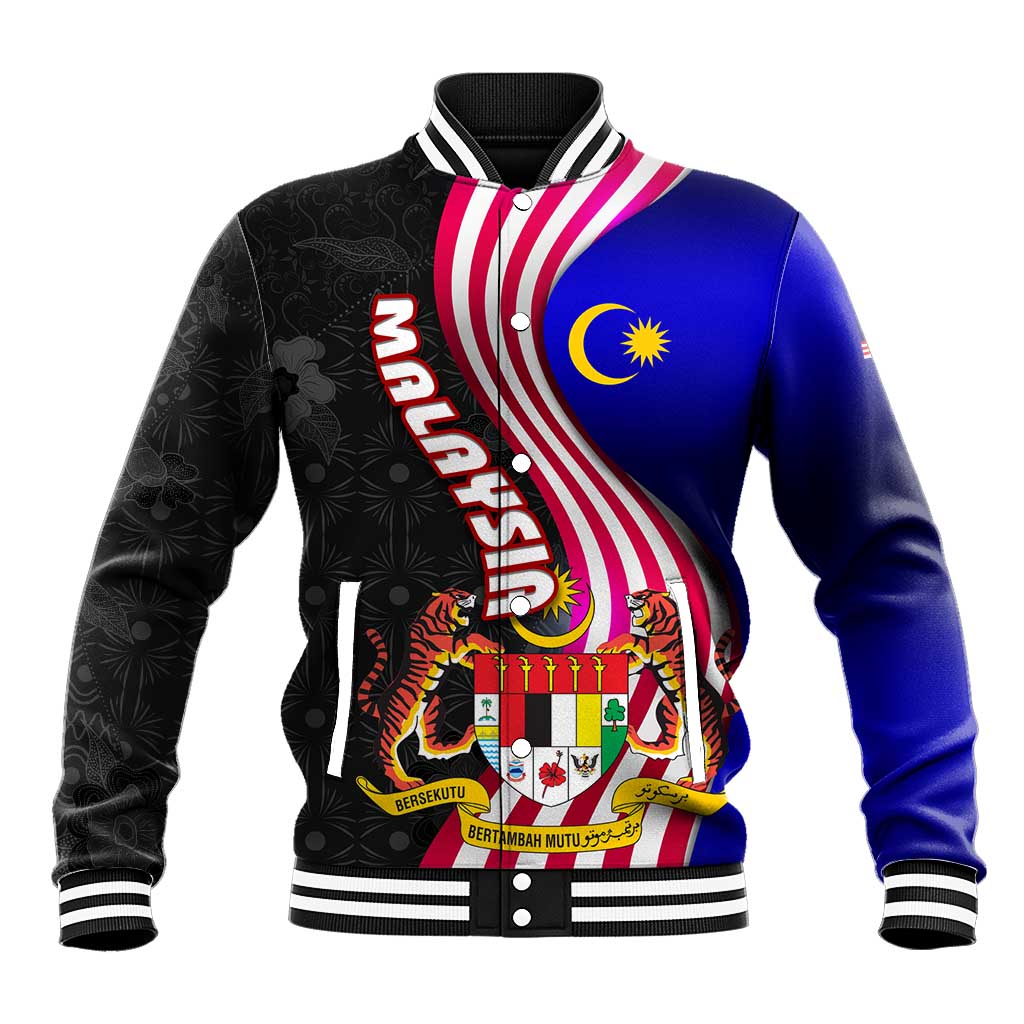Malaysia Coat of Arms Baseball Jacket with National Flag and Black Batik Pattern
