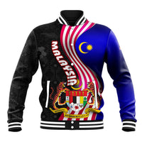 Malaysia Coat of Arms Baseball Jacket with National Flag and Black Batik Pattern