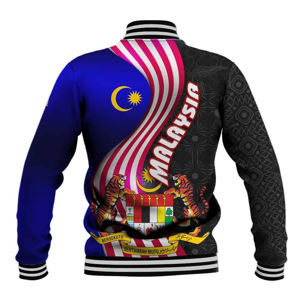 Malaysia Coat of Arms Baseball Jacket with National Flag and Black Batik Pattern