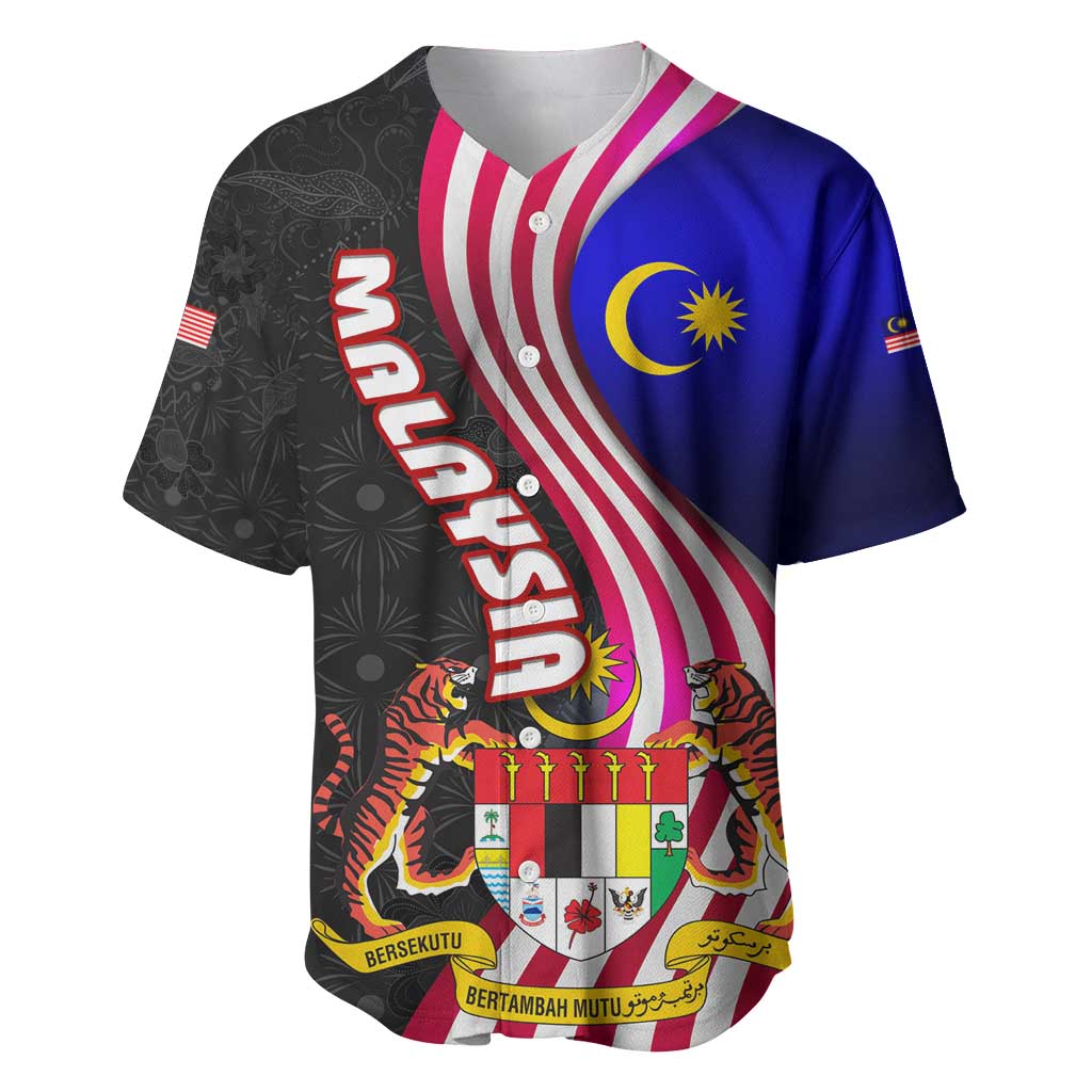 Malaysia Coat of Arms Baseball Jersey with National Flag and Black Batik Pattern