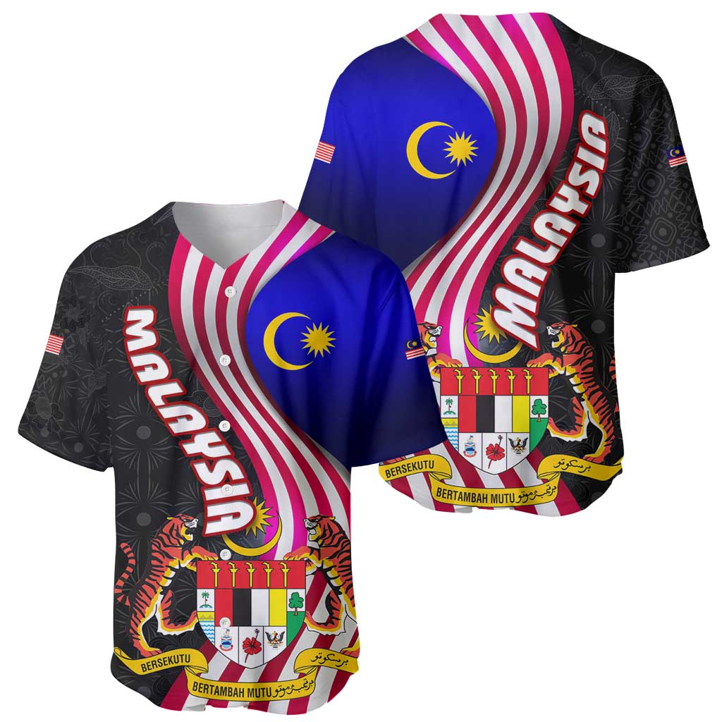 Malaysia Coat of Arms Baseball Jersey with National Flag and Black Batik Pattern