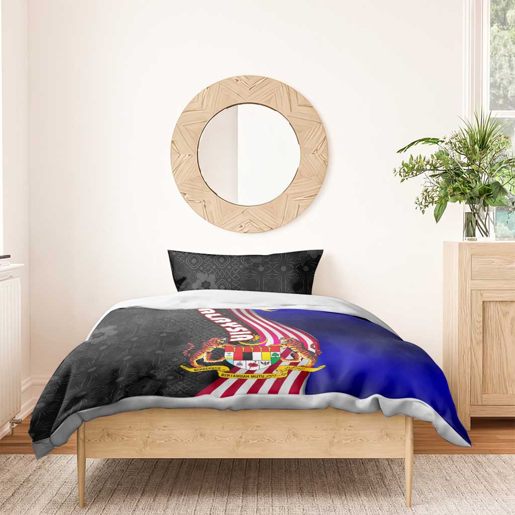 Malaysia Coat of Arms Bedding Set with National Flag and Black Batik Pattern