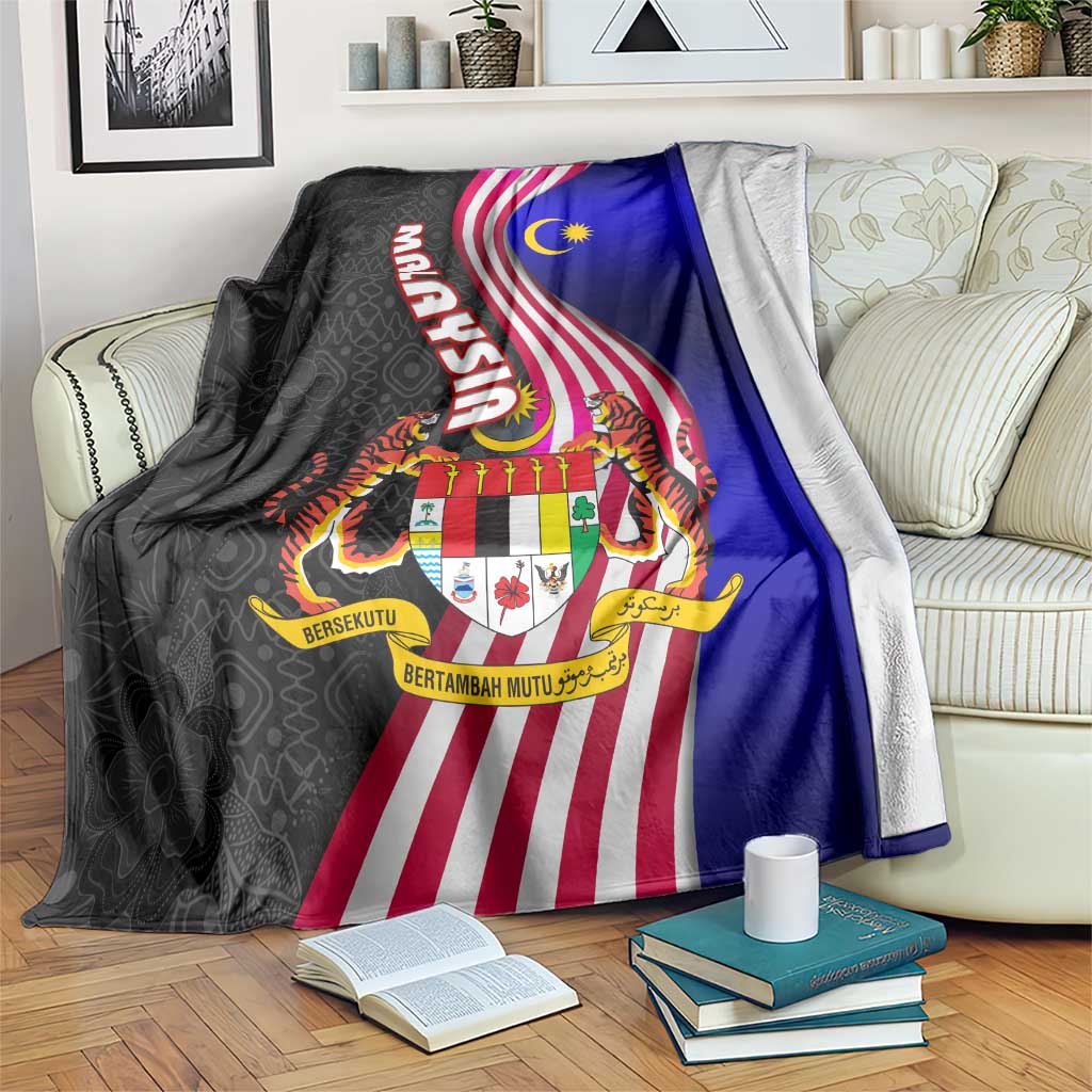 Malaysia Coat of Arms Blanket with National Flag and Black Batik Pattern