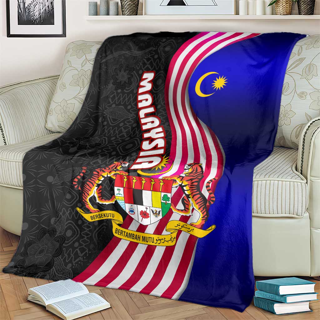 Malaysia Coat of Arms Blanket with National Flag and Black Batik Pattern