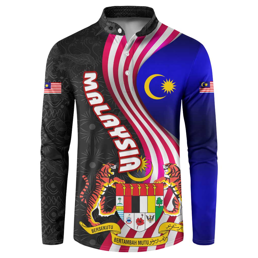 Malaysia Coat of Arms Button Sweatshirt with National Flag and Black Batik Pattern