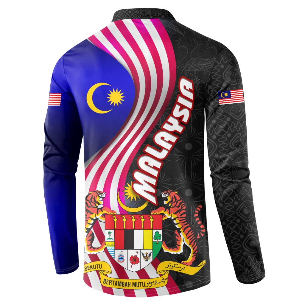 Malaysia Coat of Arms Button Sweatshirt with National Flag and Black Batik Pattern