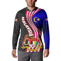 Malaysia Coat of Arms Button Sweatshirt with National Flag and Black Batik Pattern