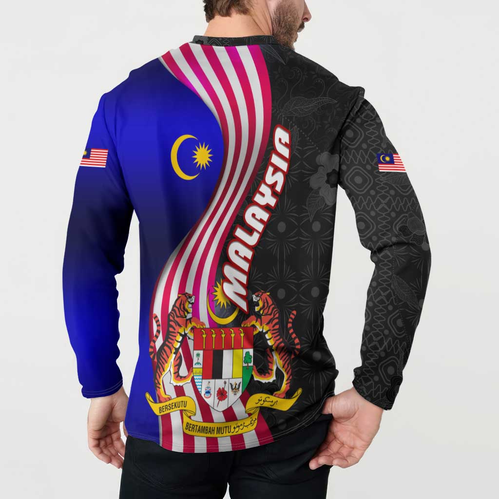 Malaysia Coat of Arms Button Sweatshirt with National Flag and Black Batik Pattern