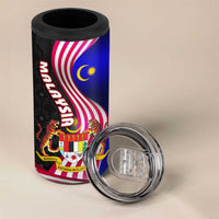 Malaysia Coat of Arms 4 in 1 Can Cooler Tumbler with National Flag and Black Batik Pattern