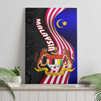 Malaysia Coat of Arms Canvas Wall Art with National Flag and Black Batik Pattern