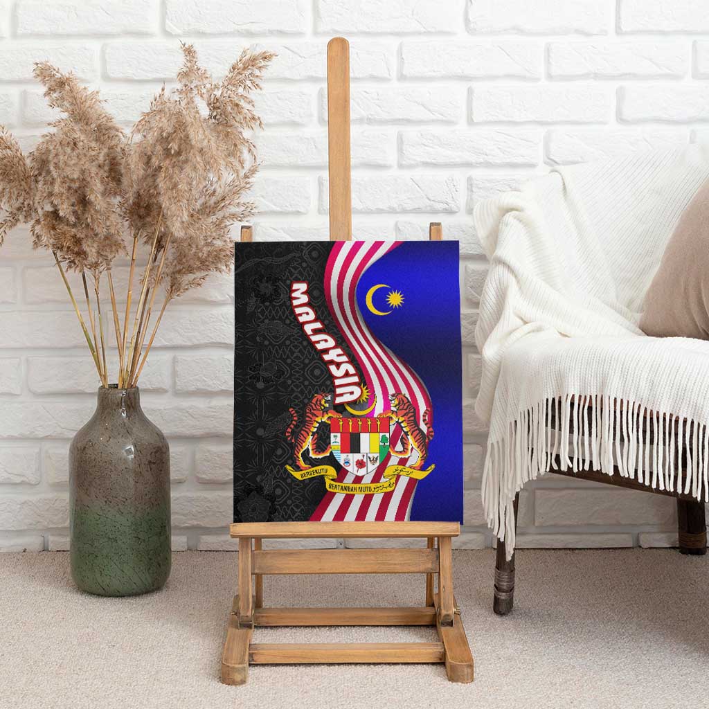 Malaysia Coat of Arms Canvas Wall Art with National Flag and Black Batik Pattern