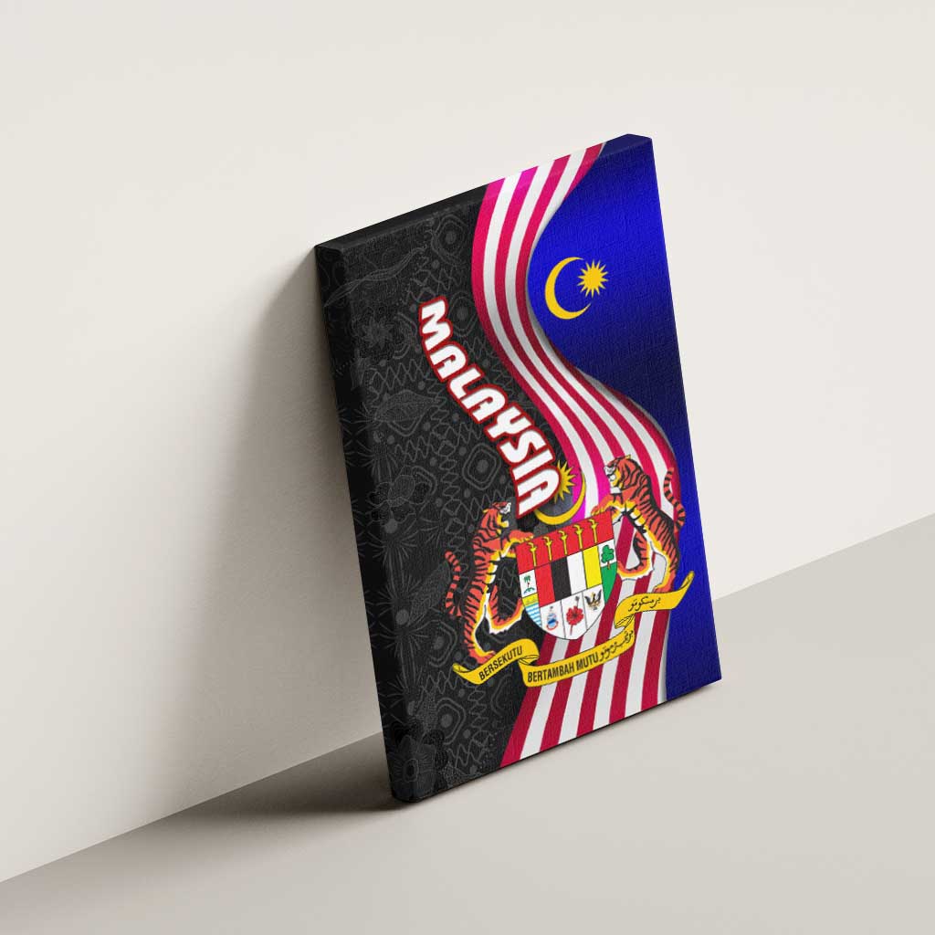 Malaysia Coat of Arms Canvas Wall Art with National Flag and Black Batik Pattern