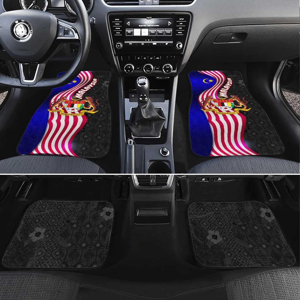 Malaysia Coat of Arms Car Mats with National Flag and Black Batik Pattern