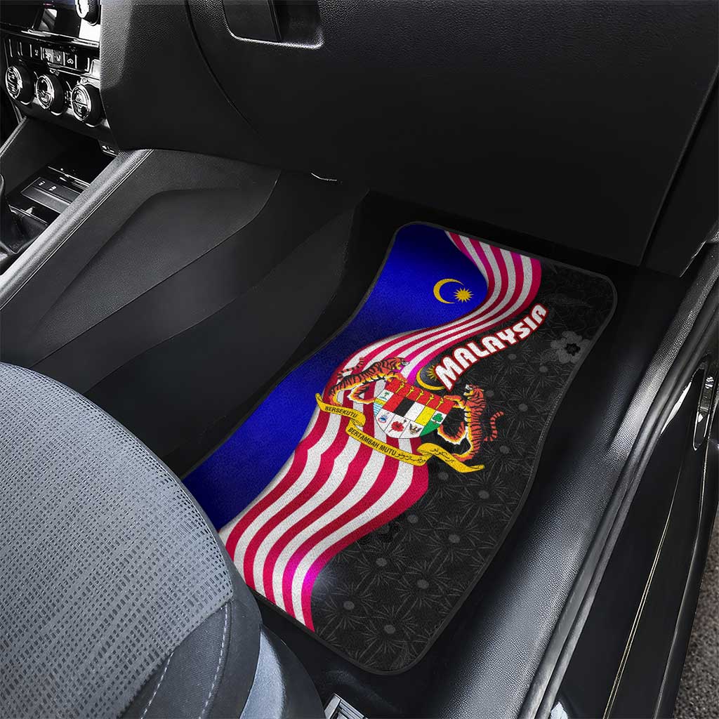 Malaysia Coat of Arms Car Mats with National Flag and Black Batik Pattern