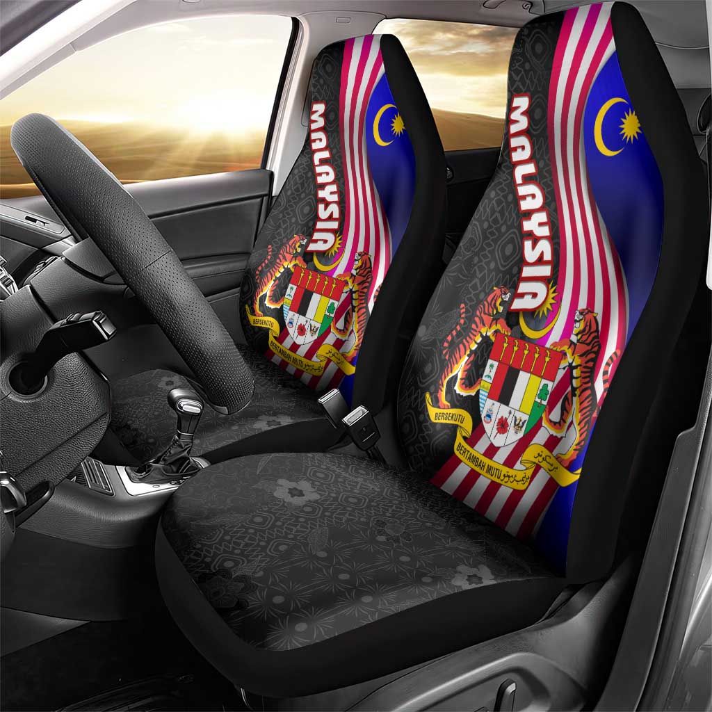 Malaysia Coat of Arms Car Seat Cover with National Flag and Black Batik Pattern