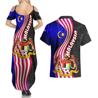 Malaysia Coat of Arms Couples Matching Summer Maxi Dress and Hawaiian Shirt with National Flag and Black Batik Pattern