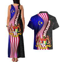 Malaysia Coat of Arms Couples Matching Tank Maxi Dress and Hawaiian Shirt with National Flag and Black Batik Pattern