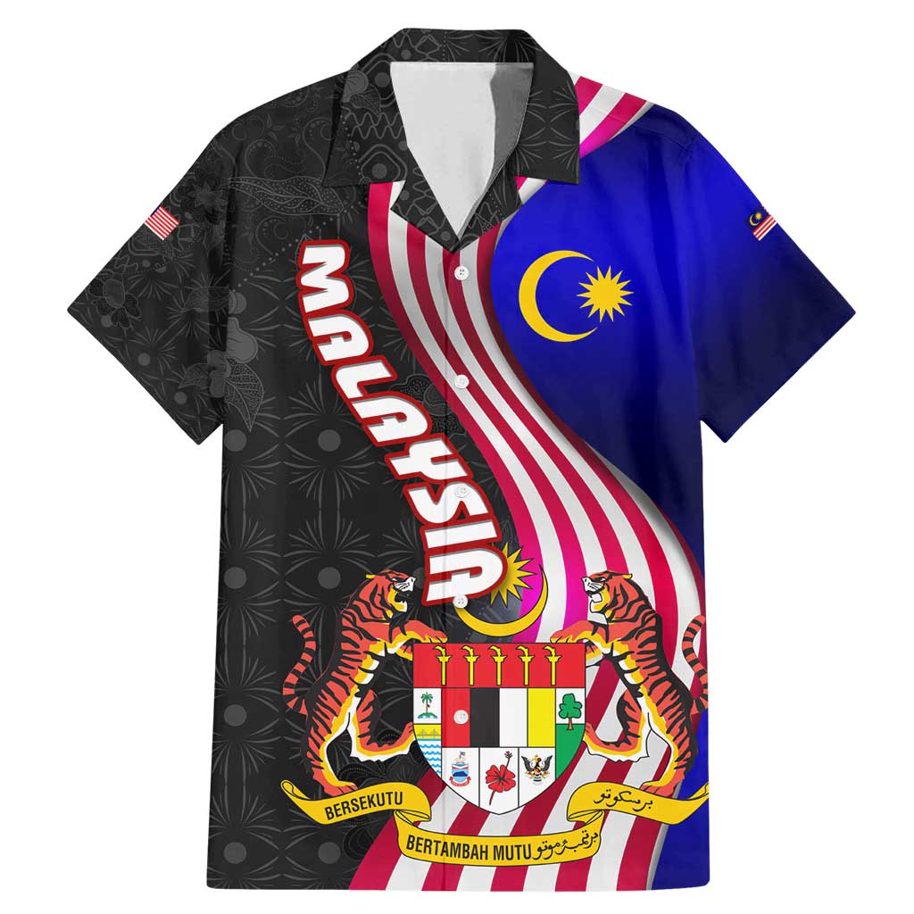 Malaysia Coat of Arms Family Matching Mermaid Dress and Hawaiian Shirt with National Flag and Black Batik Pattern