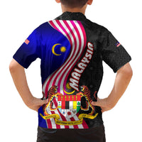 Malaysia Coat of Arms Family Matching Off The Shoulder Long Sleeve Dress and Hawaiian Shirt with National Flag and Black Batik Pattern