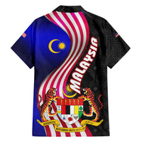 Malaysia Coat of Arms Family Matching Off The Shoulder Long Sleeve Dress and Hawaiian Shirt with National Flag and Black Batik Pattern