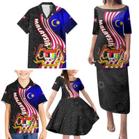 Malaysia Coat of Arms Family Matching Puletasi and Hawaiian Shirt with National Flag and Black Batik Pattern