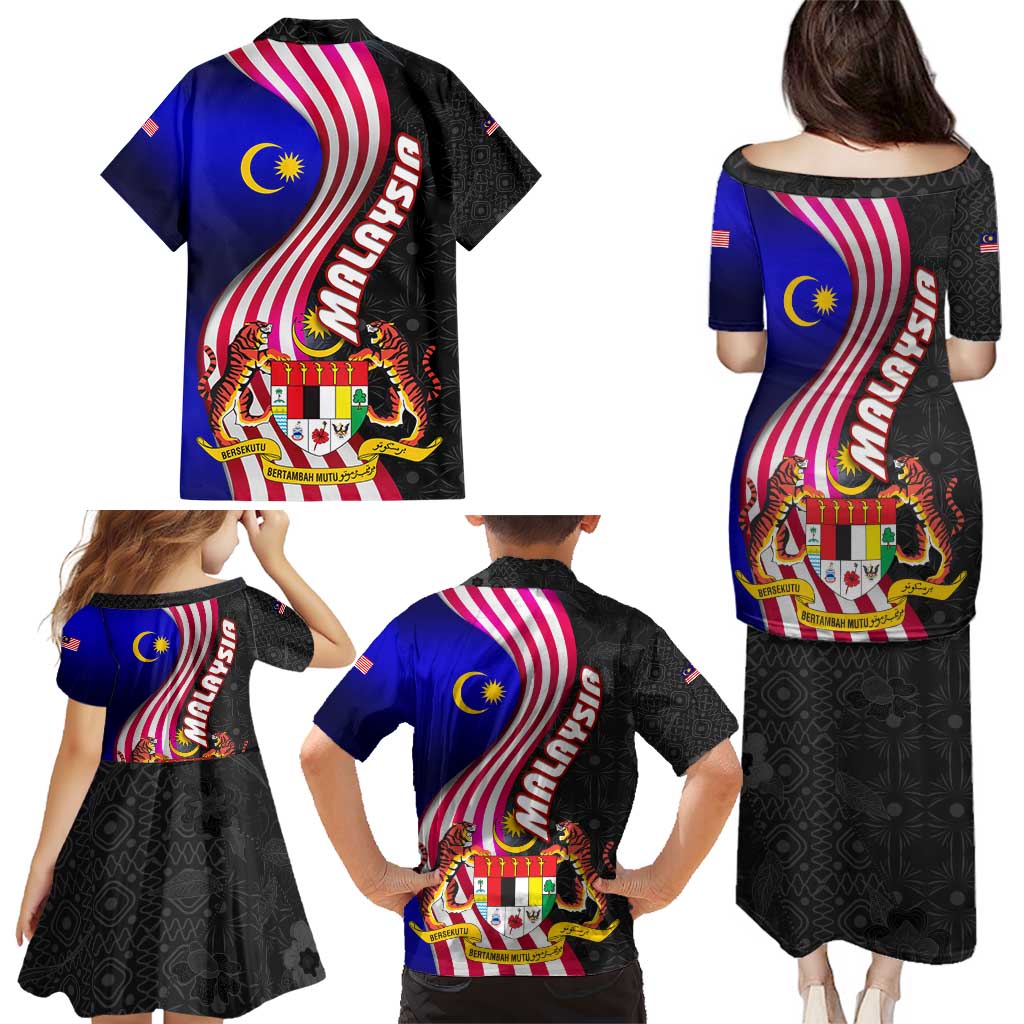 Malaysia Coat of Arms Family Matching Puletasi and Hawaiian Shirt with National Flag and Black Batik Pattern
