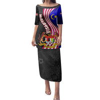 Malaysia Coat of Arms Family Matching Puletasi and Hawaiian Shirt with National Flag and Black Batik Pattern