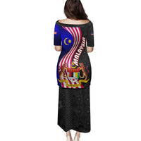 Malaysia Coat of Arms Family Matching Puletasi and Hawaiian Shirt with National Flag and Black Batik Pattern