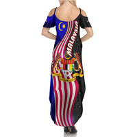 Malaysia Coat of Arms Family Matching Summer Maxi Dress and Hawaiian Shirt with National Flag and Black Batik Pattern