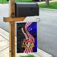 Malaysia Coat of Arms Garden Flag with National Flag and Black Batik Pattern