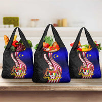 Malaysia Coat of Arms Grocery Bag with National Flag and Black Batik Pattern