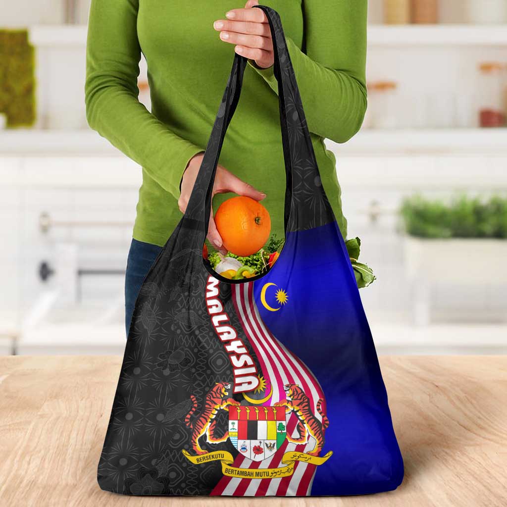 Malaysia Coat of Arms Grocery Bag with National Flag and Black Batik Pattern