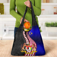 Malaysia Coat of Arms Grocery Bag with National Flag and Black Batik Pattern