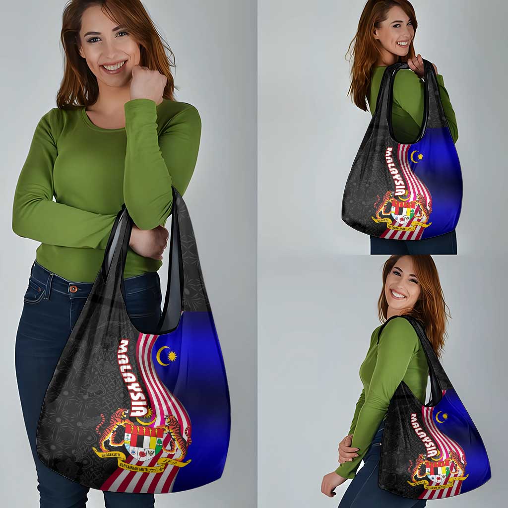 Malaysia Coat of Arms Grocery Bag with National Flag and Black Batik Pattern
