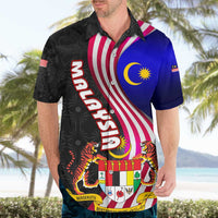 Malaysia Coat of Arms Hawaiian Shirt with National Flag and Black Batik Pattern