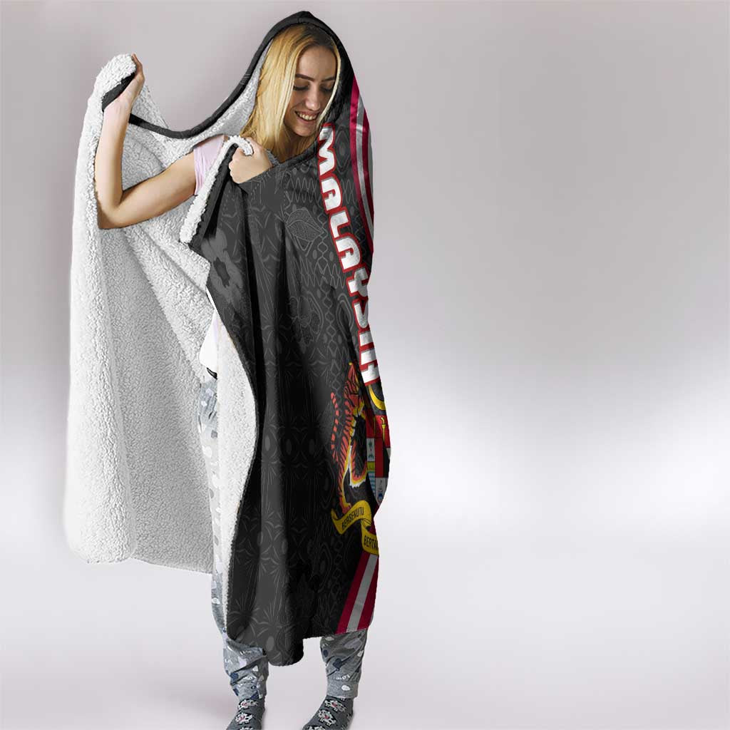 Malaysia Coat of Arms Hooded Blanket with National Flag and Black Batik Pattern