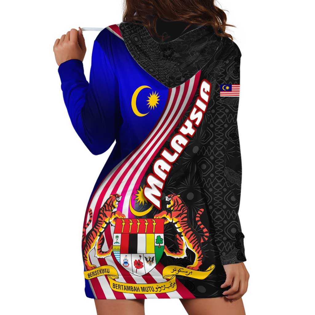 Malaysia Coat of Arms Hoodie Dress with National Flag and Black Batik Pattern