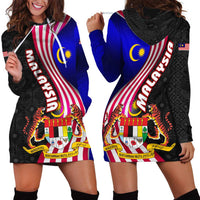 Malaysia Coat of Arms Hoodie Dress with National Flag and Black Batik Pattern