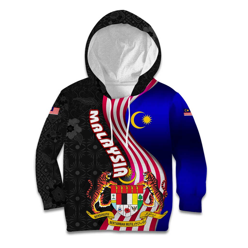 Malaysia Coat of Arms Kid Hoodie with National Flag and Black Batik Pattern