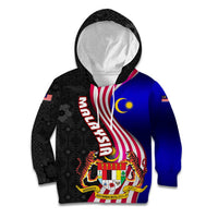 Malaysia Coat of Arms Kid Hoodie with National Flag and Black Batik Pattern