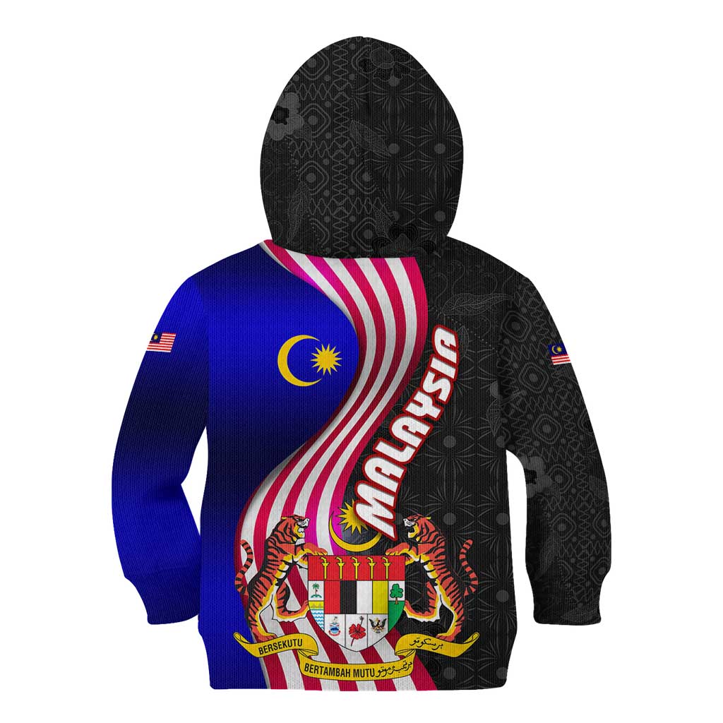 Malaysia Coat of Arms Kid Hoodie with National Flag and Black Batik Pattern