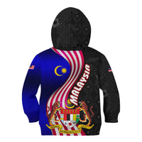 Malaysia Coat of Arms Kid Hoodie with National Flag and Black Batik Pattern