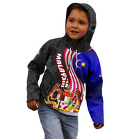 Malaysia Coat of Arms Kid Hoodie with National Flag and Black Batik Pattern