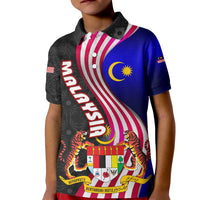 Malaysia Coat of Arms Kid Polo Shirt with National Flag and Black Batik Pattern