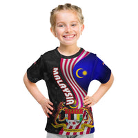 Malaysia Coat of Arms Kid T Shirt with National Flag and Black Batik Pattern