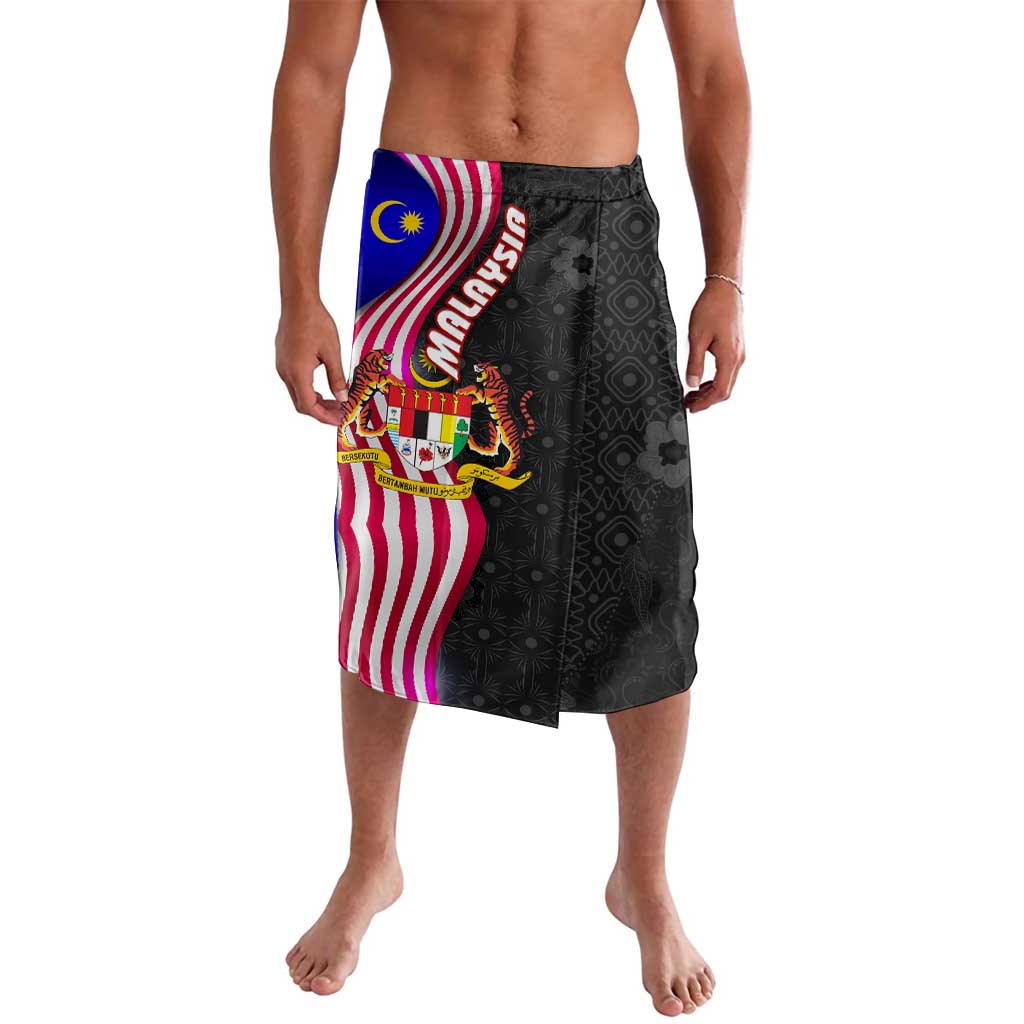 Malaysia Coat of Arms Lavalava with National Flag and Black Batik Pattern