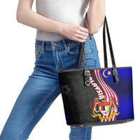 Malaysia Coat of Arms Leather Tote Bag with National Flag and Black Batik Pattern