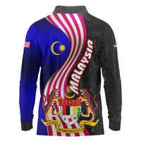 Malaysia Coat of Arms Long Sleeve Polo Shirt with National Flag and Black Batik Pattern