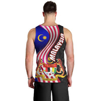 Malaysia Coat of Arms Men Tank Top with National Flag and Black Batik Pattern