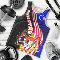 Malaysia Coat of Arms Men Tank Top with National Flag and Black Batik Pattern